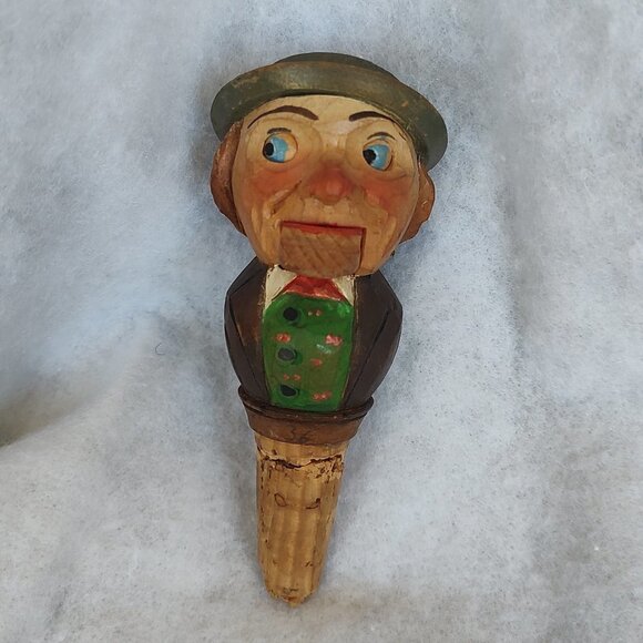 Arni Other - Vintage Anri wood carved mechanical bottle stopper,